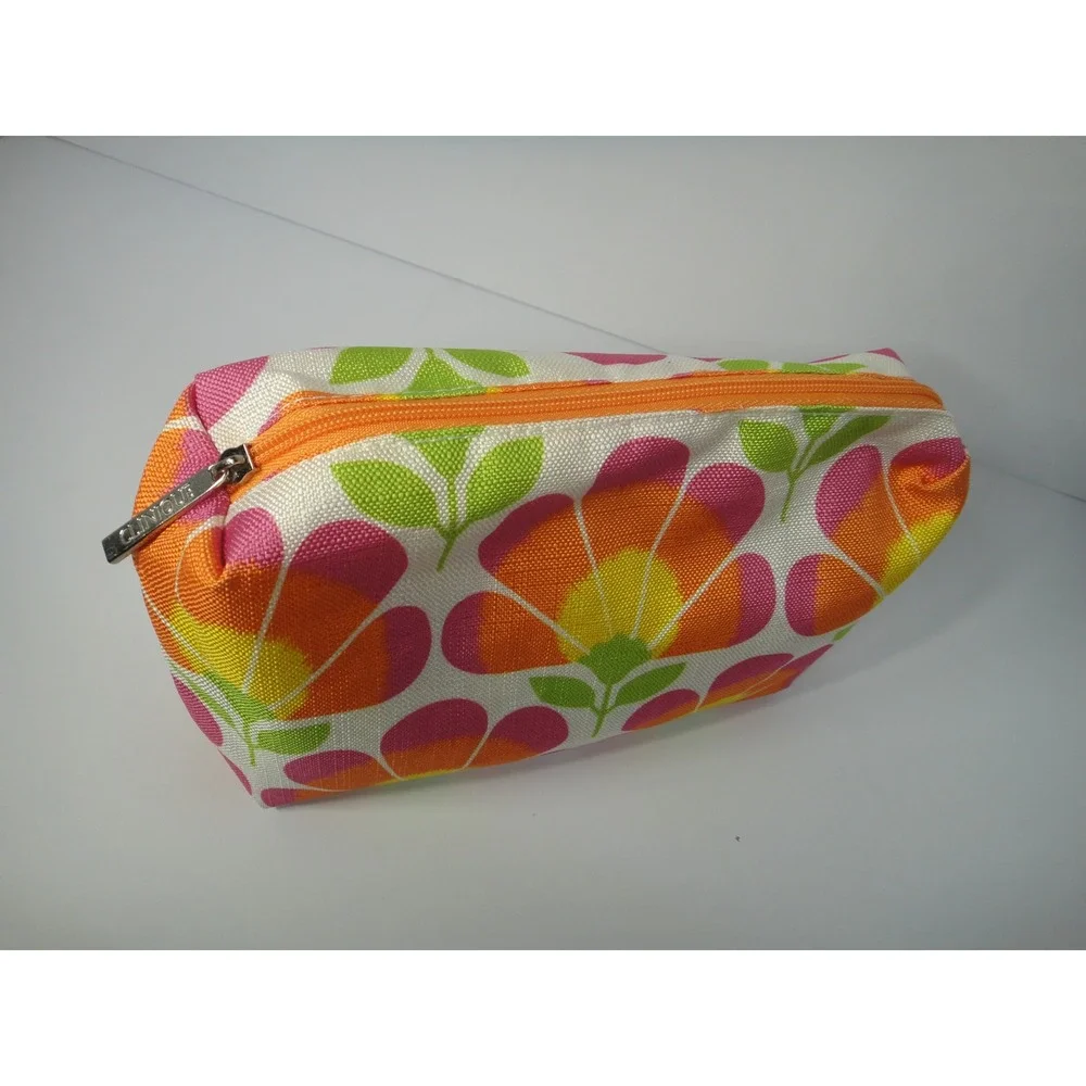 Clinique Makeup Bag Floral Print Canvas Cosmetic Pouch Orange Pink Retro Flower